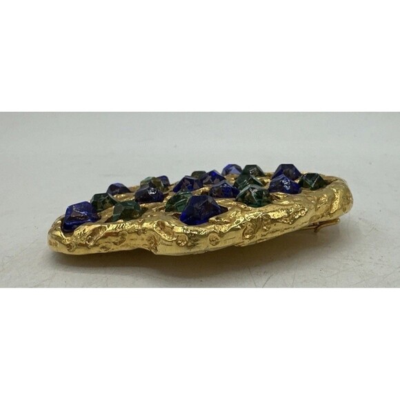 Vintage Reny Dis Paris Brooch Pin Gold Blue Green Large Gorgeous - Picture 6 of 12